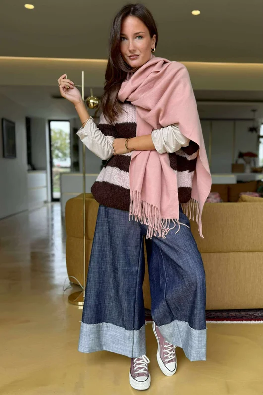  Big Softie Block Stripe Cap Sleeve Knit Top Chocolate Rose /15=